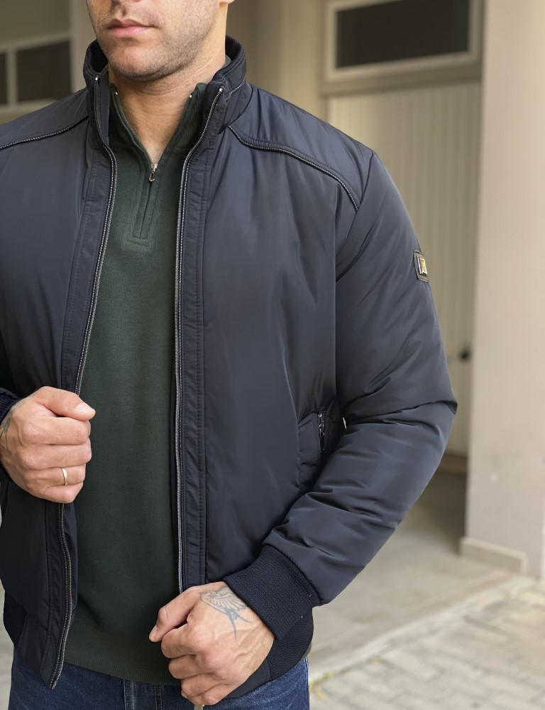 Ανδρικό μπλε μπουφάν με γιακά και λάστιχο HM480930Β φωτογραφία